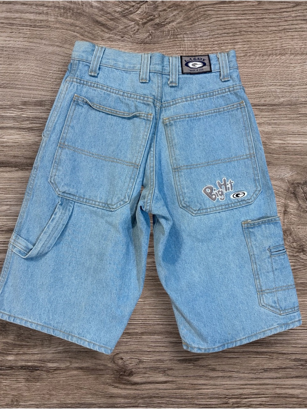 Light Blue Denim Carpenter Shorts with Pocket Details true vintage